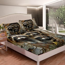 Raccoon Bed Sheet Twin Size Raccoon Deep Pocket Fitted Sheet for Kids Boys Girls Possum Gifts Sheets Raccoon Stuffed Animal Family Bed Cover Bedroom Bed Set