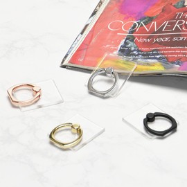 GoodsLand GD-SMARIN-PK [4 Colors] Thin Smartphone Ring, Transparent, Clear, Stylish, Cute, Holding Ring, Fall Prevention Ring, 360 Degree Rotation, Smartphone Stand