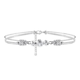 BOCHOI Anklet for Women Sterling Silver Sunflower Turtle Anchor Star and Moon Beach Anklet Double Layer with Beads Adjustable Boho Gift for Girls