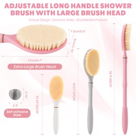 GEENOA New Back Scrubber for Shower, 18.9‘’ Anti-Slip Corn-Handle Shower Back Scrubber with Large Brush Head & Soft Bristles, 3-in-1 Shower Brush Bath Brush for Lathering Cleansing(Pink-L)