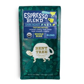 Bent Tree Coffee Roasters Organic Coffee, 12oz (Espresso Blend), Whole Bean Coffee, Dark Roast, USDA Organic, Bold, Smooth & Creamy Espresso, Nutty, Cherry and Cedar Notes