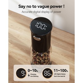 TOMEEM Electric Salt and Pepper Grinder Set – Rechargeable with LED Power Indicator, 5-Level Adjustable Grinding, LED Light, 4.5oz Large Capacity Salt and Pepper Shakers with Storage Base
