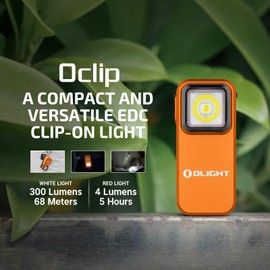 OLIGHT Oclip Light EDC Clip Torch Magnetically Attach Torch with Red Light Max 300 Lumens for Working, Hiking, Cycling, Reading, and Safety Warning (Orange)