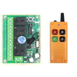 4-Channel Wireless 12V 24V Remote Control Switch Access Control Remote Control Street Gate Light Motor Fan Wireless Switch with Industrial Waterproof Remote Control (12V)