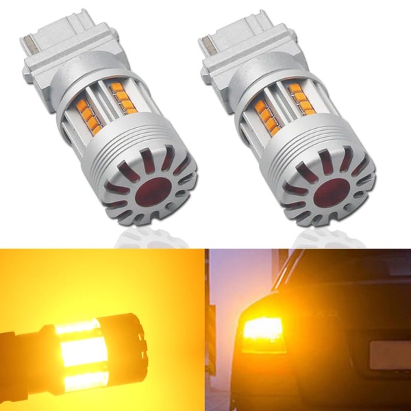 Eluseastar 3157 LED Bulbs Amber T25 3156 P27/7W Bulbs for
