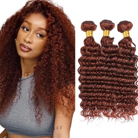 Copper Red Bundles #33 Deep Wave Human Hair Bundles Reddish Brown Bundles Human Hair 3 Bundles 12 14 16 Inch Auburn Deep Wave Bundles Hair Extensions