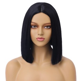 BERON 12 Inches Black Wig Short Straight Bob Wig Black Bob Wigs Heat Resistant Synthetic Wigs with Wig Cap