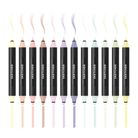 Molotow Sketcher Twin Marker Pastel Kit (Brush Tip & 3 mm Chisel Tip, Colour-Intensive Aqua Pro Ink, Quick-Drying, for Use on Paper) 12 Pastel Pens