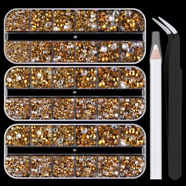 5000PCS Resin Rhinestones with Tweezers for Crafting, 2/3/4/5/6mm Flatback Jelly Rhinestones, 3 Box Mineral Gold Non Hotfix Crystal Gems for DIY Crafts Mugs Tumblers Clothes Makeup Nail