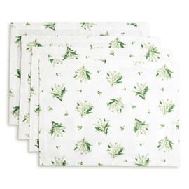 Solino Home Lily Floral Print Placemats 14 x 19 Inch - 100% Pure Linen Tablemats Set of 4 - Printed Linen Placemats for Summer - Lily of The Valley/Off White Print
