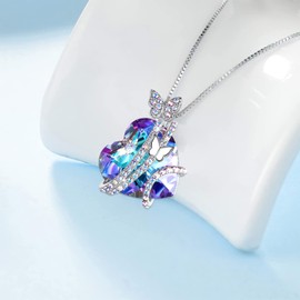 TREE NEST Collar con Colgante de Corazón para Mujer, Collar de Mariposa, Collares con Colgante de Ajustable, Joyería de Cristal de Amor Eterno, Collares de Cristal Joyería para Mujeres, Regalos de Joyería de Boda de Aniversario
