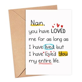 ShelbyShops Nan I Have Loved You My Entire Life Card - Nan Birthday Card - Happy Birthday Nan Bump Card - First Birthday As My Nan Card - Special Nan Card - I Love You Nan Card