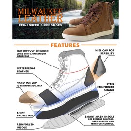 Milwaukee Leather MBM9113 Men's Brown Waterproof Leather Motorcycle Reinforced Riding Shoes w/Ankle Support - 7.5