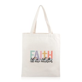 Versatile Fun Graphic Print Fabric Eco Shopper Beach Tote - Cute Reusable Shoulder Canvas Bag, Inspirational (Faith Can Move Mountain)