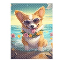 MOER SKY Animal Dog Diamond Painting Kits Corgi on Beach, 5D DIY Crafts for Adults Diamond Art Kits, Full Drill Round Gem Painting Kit Paint with Diamonds Dots, Gifts 12x16 inch