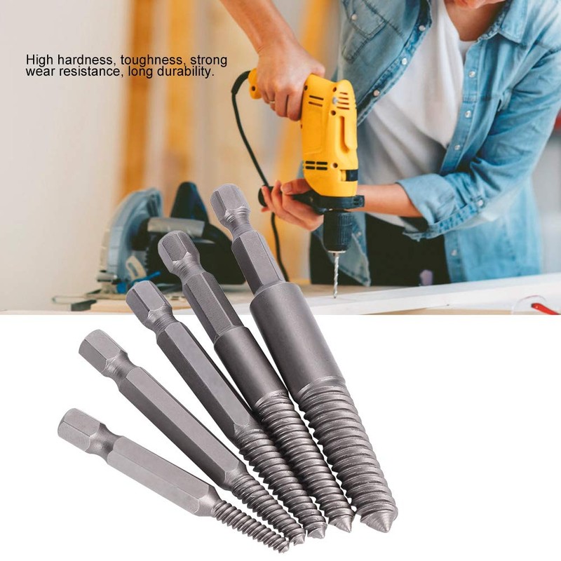 5 Pcs Screw Extractor Set, Hex Shank Damaged Broken Bolt