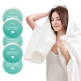 PUFFIN TRIP Compressed Towel Tablets Disposable Bath Towel 55’’x27.5’’ Larger Thicker Softer Reusable Towel for Camping Hotel Sports Beach Swimming Hiking Vacation 5 Pack