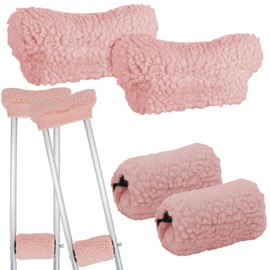 4 Pack Fluffy Crutch Covers Crutch Underarm Pad and Hand Grip Covers Universal Ultra Thick Sheepskin Crutch Padded Covers (Pink)