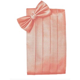 Luxury Herringbone Tuxedo Cummerbund and Bow Tie Set (Coral)