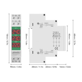 3 Phase AC Voltmeter 60-450V LCD Digital Voltage Meter Electric Power Meter DIN Rail Mount