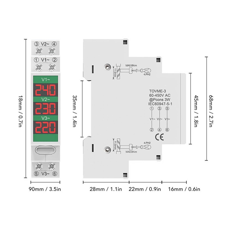 3 Phase AC Voltmeter 60-450V LCD Digital Voltage Meter Electric
