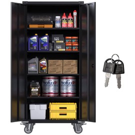 Aobabo Metal Garage Storage Cabinet with Wheels,72In High Lockable Steel Storage Cabinet for Garage Home Office Storage, Black Required-Assembly