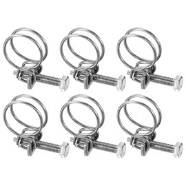 M METERXITY 6 Pack Double Wire Hose Clamp 20-24mm 304 Stainless Steel Hose Clip Pipe Tube Clamp with M6 Bolts Adjustable for Connecting Dust Collection Hose, Pump, Rubber, PVC Pipe [Silver]