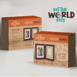 Better World Pets Paw Print + Photo Keepsake Frame Holds 4 x 6 inch or 5 x 7 Picture – Memorial Clay Imprint Kit – for Dogs and Cats – Perfect for Pet Lovers – Hinged for Desktop, Brown