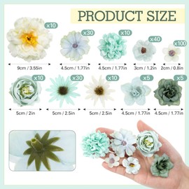 Thiccywoov 250 Pcs Artificial Flowers Heads Mini Silk Mix Flowers Fake Peony Daisy Rose Multicolor Small Flower Heads for Wedding Home Decorations Party Craft Garland DIY(Green)