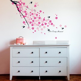 WALPLUS Removable Swallows & Flowers Wall Stickers for Kids Rooms - Nursery, Bedroom, Playroom Decor, 150cm x 80cm, Pink