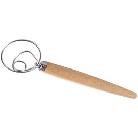 Danish Dough Whisk One Eye – Stainless Steel Sourdough Bread Whisk with Non-Slip Wooden Handle – Dough Whisk Baking Supplies for Bread, Pizza, Pastries – Food-Grade and Dishwasher Safe