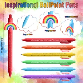 Engrowtic 60 Set Inspirational Pens Gifts Bulk Rainbow Mental Health Motivational Quotes Ballpoint Pens Black Ink Back to School Appreciation Gift for Students Teacher Therapist Employee
