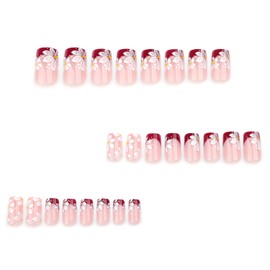 24Pcs Flower Press on Nails Square Shape Fake Nails French Tip Glue on Nails Cute Daisy False Nails Spring Summer Acrylic Nails Glossy Full Cover Stick on Nails Reusable Press on Nails for Women