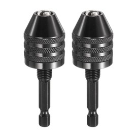 HARFINGTON 2pcs Keyless Drill Chuck 1/4" Hex Shank Chuck Conversion Adapter 0.024"-0.3" Quick Change for Round-Shank Cordless Screwdrivers Drills Power DIY Tools, Black