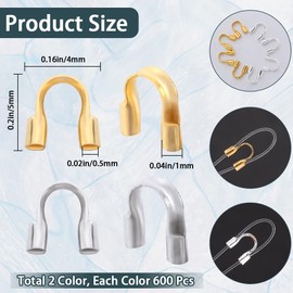 SOFPLATE 1 Box 1200Pcs Wire Guardians Thread Protector Wire Guard Brass U Shape Protective Tube Silver Gold Wire Guardian Loops for Earring Bracelet Necklace Jewelry Making Supplies DIY Beading Crafts