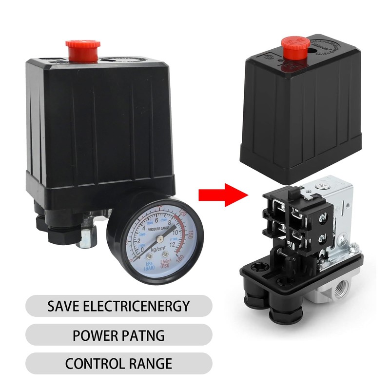 EATAKWARD Air Compressor Pressure Switch Control Valve, 0-180PSI Pressure Regulator
