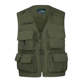 AOTORR Mens Outdoor Safari Cargo Photo Travel Work Fishing Vests for Men Multi-pockets Armygreen XL