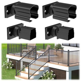 Egadis 4 Pack Aluminum Deck Railing Bracket Connector, Adjustable Railing Bracket, Black Textured Powder-Coat Finish Railing System for Outdoor Decks, Porches & Balconies