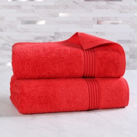Superior Egyptian Cotton Bath Sheet Set, Oversized Towels for Home Bathroom, Master, Guest Bath, Decor Essentials, Quick Dry, Absorbent, Large Body Towel, Spa, Hotel, Resort, Set of 2, Red