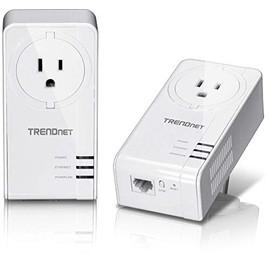 TRENDnet Powerline 1300 AV2 Adapter With Built-in Outlet Adapter Kit, Includes 2 x TPL-423E Adapters, IEEE 1905.1 & IEEE 1901, Gigabit Port, Range Up To 300m (984 ft), White, TPL-423E2K