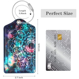 (Set of 2) Luggage Tag Leather Privacy Cover ID Label Address Card with Stainless Steel Loop, Travel Bag Tags Suitcase Labels, Mandala