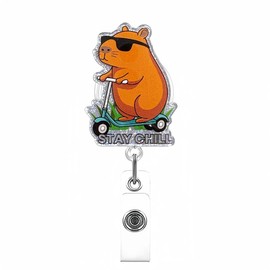 Fun Chill ID Badge Reel Cool Capybara Badge Holder with 360°Claw Clip for ID Card Holders, LINMEIZAI on Scooter Retractable Credit Card Holder Key Holders Reel Lifstyle and Spring Decorations
