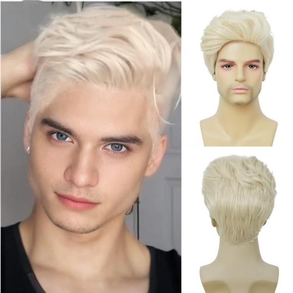 Siudus Men's Blonde Short Wig Natural Layered Synthetic Fluffy Hair
