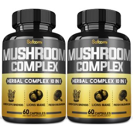 Satoomi 10in1 Mushroom Complex Supplements Capsules - 4 Month Supply - Blends with Lions Mane, Cordyceps, Reishi, Chaga, Maitake, Shitake & Others - 2 Packs 60 Capsules