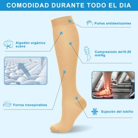 Medias de Compresion para Mujeres y Hombres, 3 Pares de Calcetines de Compresión Graduados de 15-20 mmhg, Calcetines de Compresion Largos para Deportivo, Varices, Viajes, Correr, Enfermeras, 35-38.5