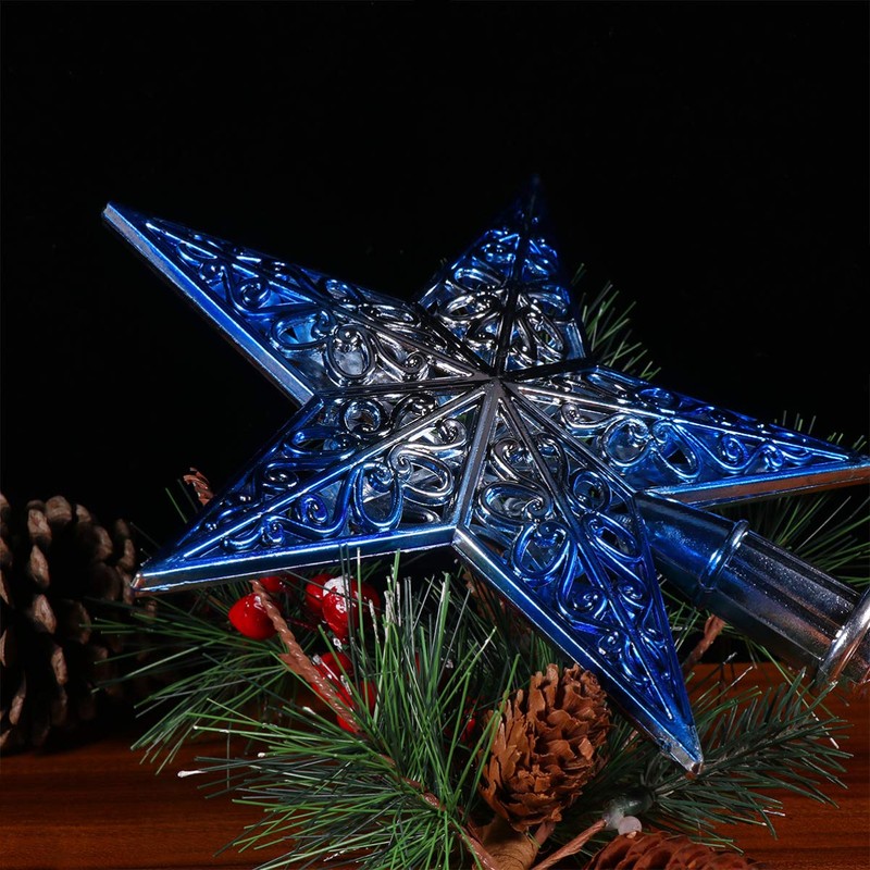 OULII Christmas Tree Topper, Glittering Star Tree Topper, Silvery Blue