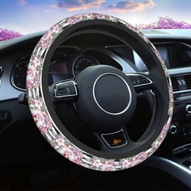 Swono Easter Bunny Non-Slip Steering Wheel Cover Cute Rabbit Butterflies Flower Branch Striped Neoprene Car Steering Wheel Covers Grip Automotive Steering Wheel Protector Auto Car Wrap Cover 15 Inch