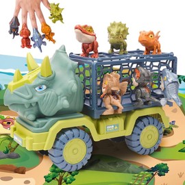 Dinosaur Truck with Sound & Light, Toy for Kids 3-5, T Rex Monster Truck Carrier Transport Car Game with 3 Little Dino Catapult Cars Vehicle & Jurassic Dinosaurs Figures - Color: Dino Truck