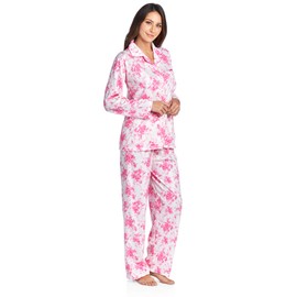 Casual Nights Women's Long Sleeve Notch Collar Floral Pajama Set - Light Pink - Medium