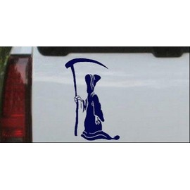 Navy 6in X 4in - Grim Reaper Skulls Car Window Wall Laptop Decal Sticker
